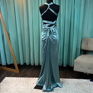 Windsor Aqua Satin Prom Dress